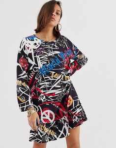 Платье с логотипом и оборкой на подоле Love Moschino-Мульти