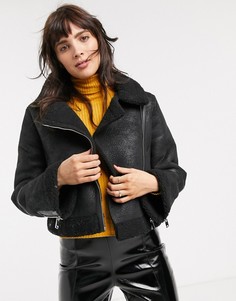 Черная куртка авиатор с искусственным мехом ASOS DESIGN-Черный
