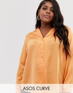 Свободная атласная рубашка с длинными рукавами ASOS DESIGN Curve-Оранжевый