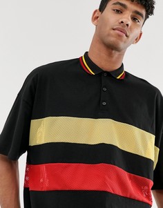 Черная футболка-поло oversize с сетчатыми вставками ASOS DESIGN-Черный