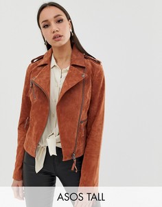 Замшевая байкерская куртка ASOS DESIGN Tall-Коричневый