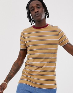 Футболка из органического хлопка в полоску и с контрастным воротом ASOS DESIGN-Коричневый