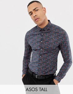 Облегающая рубашка с цветочным принтом ASOS DESIGN Tall-Черный
