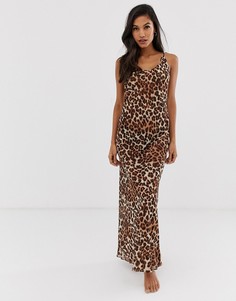 Платье-комбинация макси со звериным принтом ASOS DESIGN-Мульти