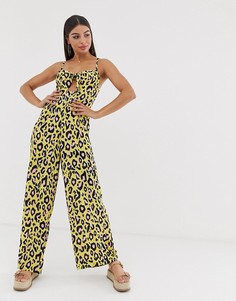 Пляжный комбинезон с леопардовым принтом неоновой расцветки River Island-Черный