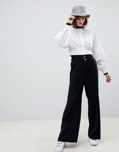 Широкие брюки с D-образным кольцом на ремне ASOS DESIGN-Черный