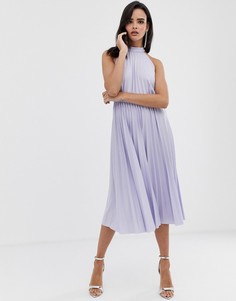 Плиссированное платье миди ASOS DESIGN-Фиолетовый