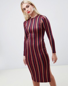 Блестящее облегающее платье миди в полоску ASOS DESIGN-Мульти