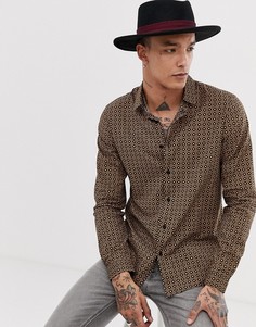 Рубашка классического кроя с геометрическим принтом черного и золотистого цвета ASOS DESIGN-Черный