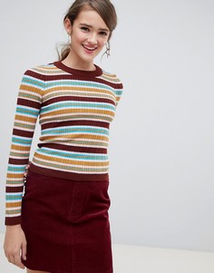 Тонкий джемпер в рубчик с полосками в стиле 70-х ASOS DESIGN-Мульти