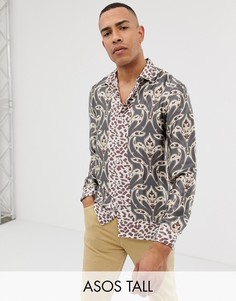 Комбинируемая рубашка классического кроя с принтом пейсли ASOS DESIGN Tall-Серый