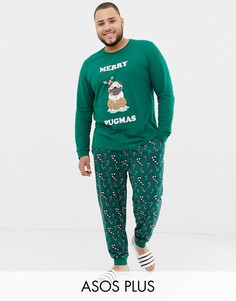 Новогодние джоггеры для дома с принтом ASOS DESIGN Plus-Зеленый
