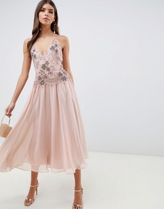Платье миди с отделкой ASOS DESIGN-Розовый