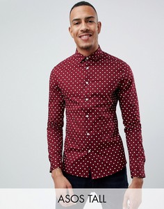 Бордовая облегающая рубашка в горошек ASOS DESIGN Tall-Красный