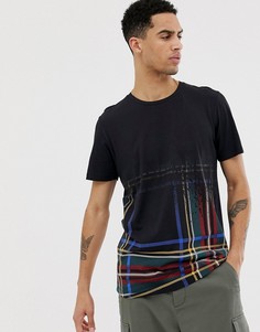 Черная длинная футболка с принтом в клетку Jack & Jones Originals-Белый