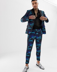 Жаккардовые брюки с бирюзовым цветочным узором Moss London-Синий