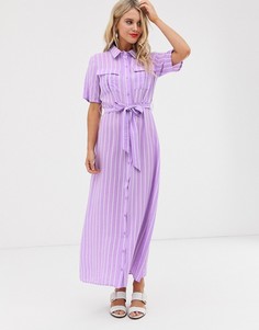 Платье-рубашка в полоску с завязкой на талии Glamorous-Фиолетовый