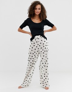 Пижамные брюки из органического хлопка с принтом ASOS DESIGN-Кремовый