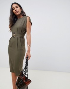 Платье-футляр с короткими рукавами и разрезами ASOS DESIGN-Зеленый