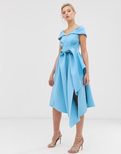 Платье миди с открытыми плечами ASOS DESIGN-Синий