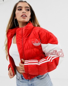 Красная короткая дутая куртка adidas Originals-Красный