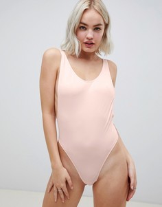 Бежевое боди из микрофибры с высоким вырезом на бедрах ASOS DESIGN-Бежевый