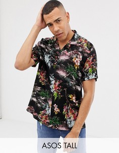 Черная свободная рубашка с цветочным принтом ASOS DESIGN Tall-Черный