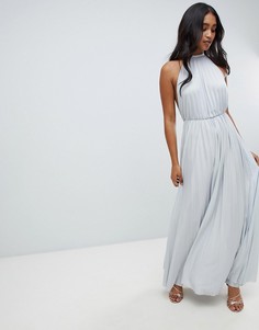 Платье макси с высоким воротом и плиссировкой ASOS DESIGN-Серый