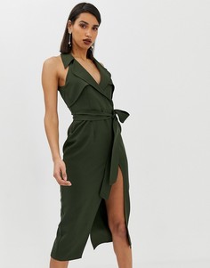 Платье-тренч миди из мягкого крепа с поясом ASOS DESIGN-Зеленый