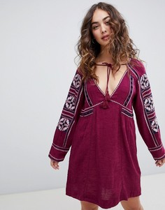 Свободное платье с вышивкой Free People-Фиолетовый