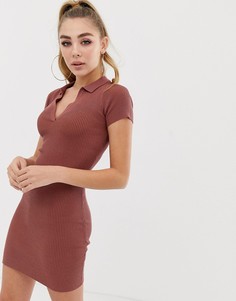 Темно-розовое облегающее платье с воротником Missguided-Коричневый