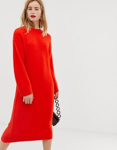 Вязаное платье миди из пушистой пряжи ASOS DESIGN-Красный