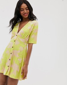 Жаккардовое чайное платье мини на пуговицах ASOS DESIGN-Мульти