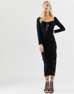 Платье миди со шнуровкой ASOS DESIGN-Черный
