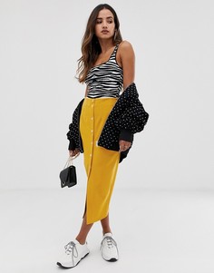 Юбка миди с отделкой кнопками ASOS DESIGN-Золотой