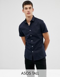 Приталенная рубашка с короткими рукавами ASOS DESIGN Tall-Темно-синий