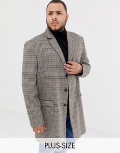 Коричневое пальто в клетку River Island Big & Tall-Коричневый