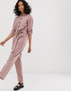 Комбинезон с пуговицами и отделкой на талии ASOS DESIGN-Фиолетовый