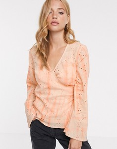 Топ с запахом, вышивкой ришелье и принтом тай-дай ASOS DESIGN-Оранжевый