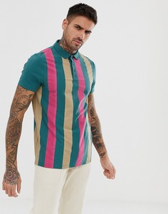 Поло из органического хлопка в широкую полоску ASOS DESIGN-Зеленый
