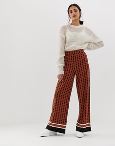 Широкие брюки с геометрическим принтом и низом в полоску ASOS DESIGN-Мульти