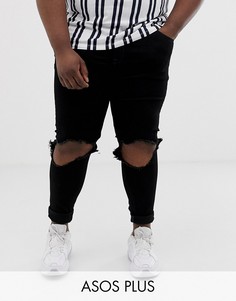 Черные стретчевые джинсы с рваной отделкой ASOS DESIGN Plus-Черный