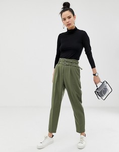 Суженные книзу брюки с двойным поясом ASOS DESIGN-Зеленый
