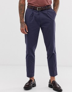 Темно-синие узкие брюки из жатой ткани ASOS DESIGN Wedding-Темно-синий
