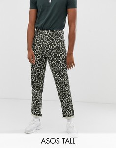 Брюки со звериным принтом ASOS DESIGN Tall-Светло-бежевый