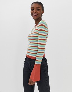 Облегающий джемпер в полоску с круглым вырезом и расклешенными рукавами ASOS DESIGN-Мульти