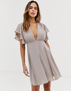 Платье мини с кружевными вставками ASOS DESIGN-Мульти