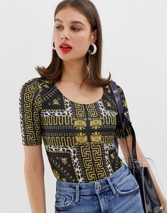 Боди с овальным вырезом и принтом River Island-Черный