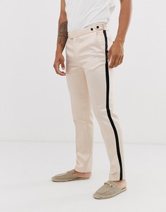 Брюки скинни цвета шампанского с черными полосками по бокам ASOS DESIGN-Кремовый
