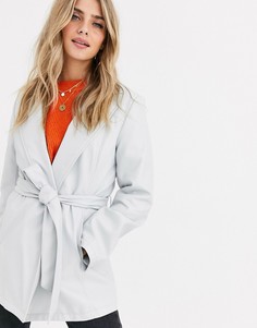 Серая куртка из искусственной кожи с поясом ASOS DESIGN-Серый